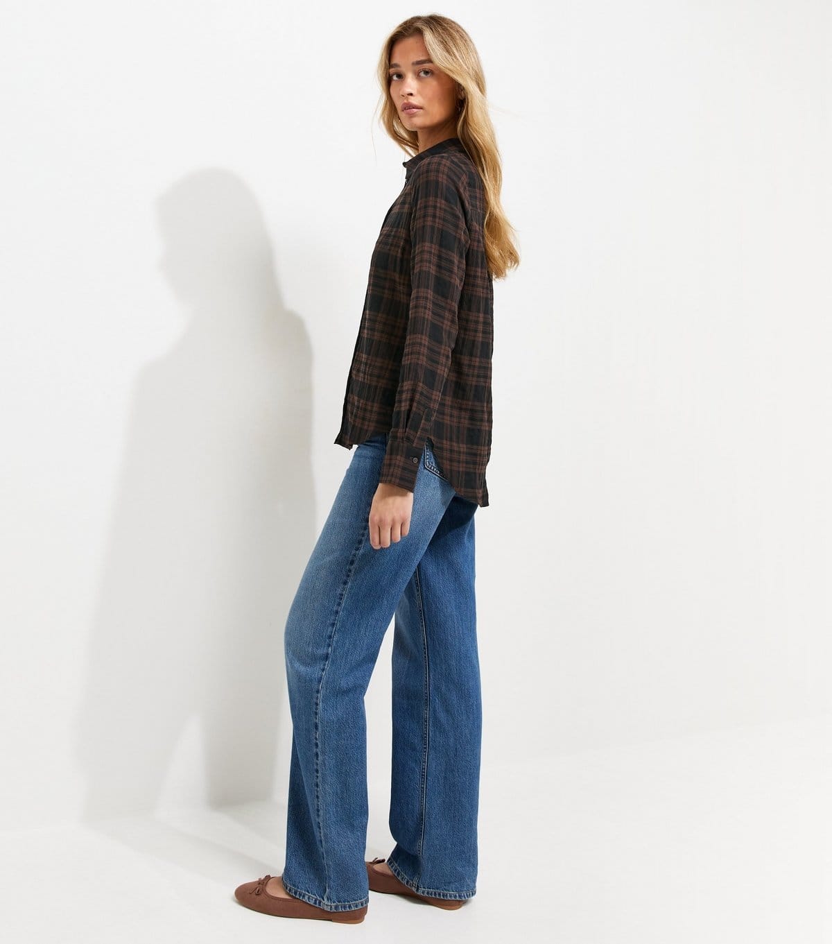 New Look Women's Tall Brown Cotton Rich Checked Long Sleeve Shirt New Look - 4