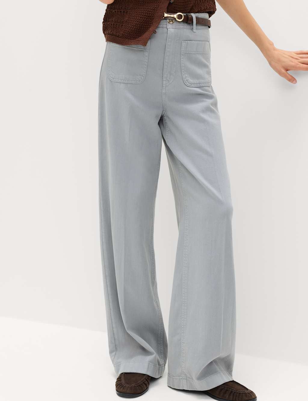 Marks & Spencer M&S Patch Pocket Straight Leg Trousers Soft Blue - 3