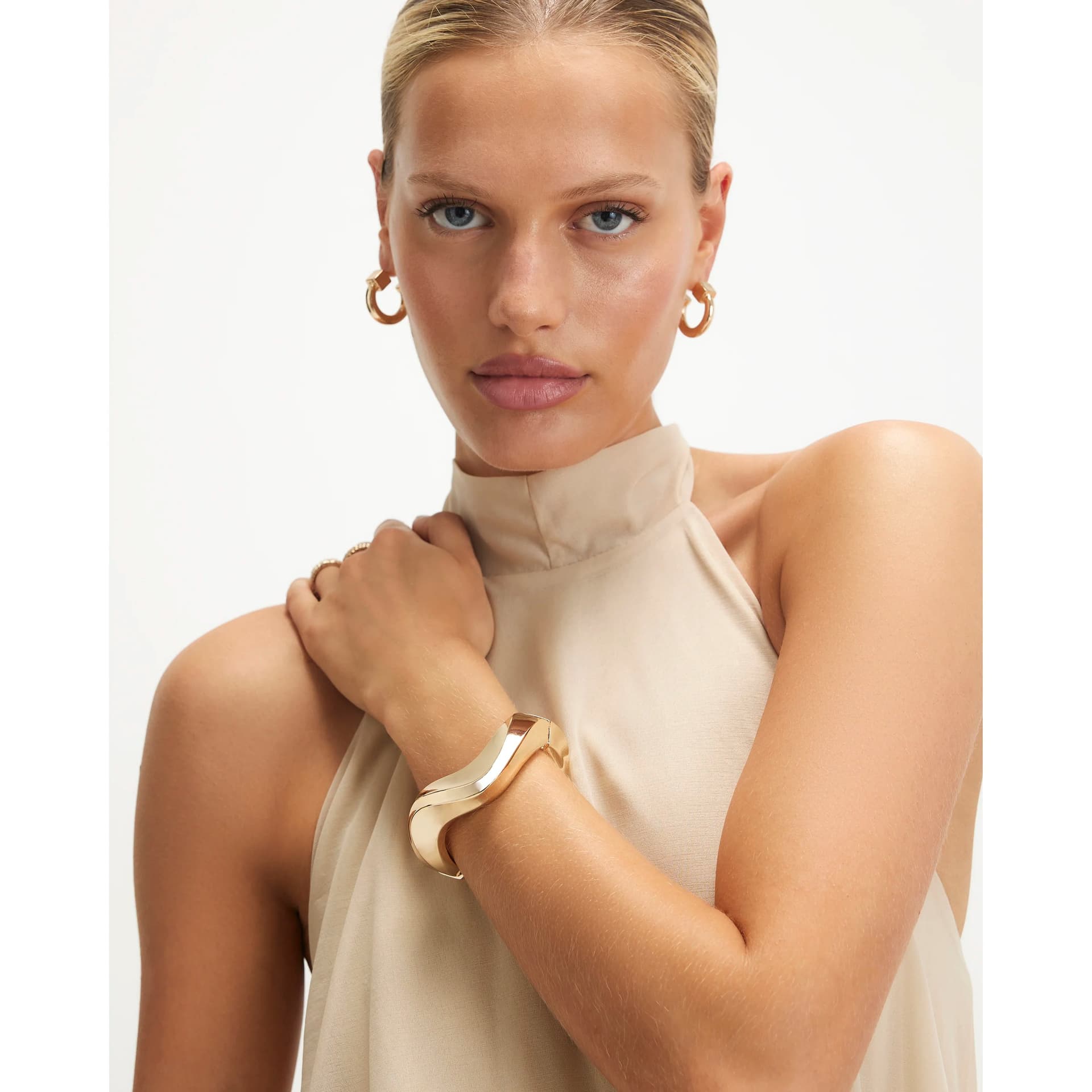 River Island River Island Womens Gold Wave Clamp Bangle