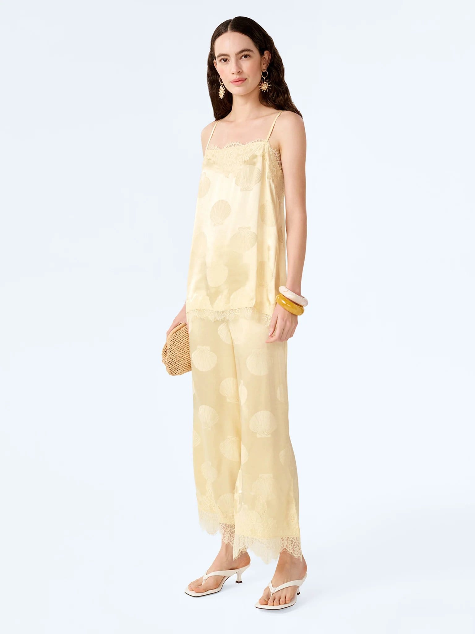 OMNES Yellow Shell-Print Jacquard Trousers