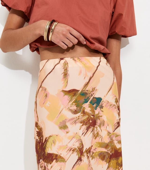 New Look Women's Pink Blurry Palm Tree Print Bias Cut Midi Skirt New Look - 3
