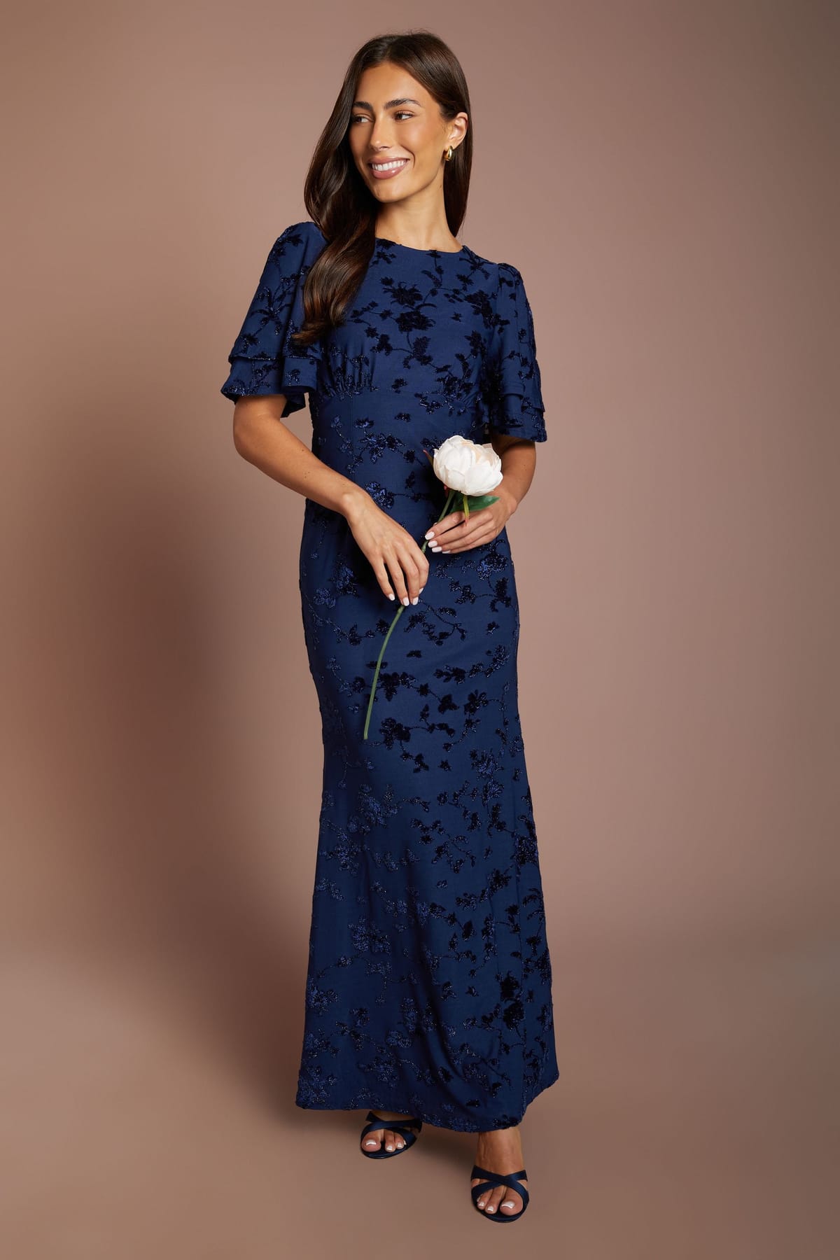 Coast Coast Women's Devore Mesh Angel Sleeve Bridesmaid Dress in Navy - 1