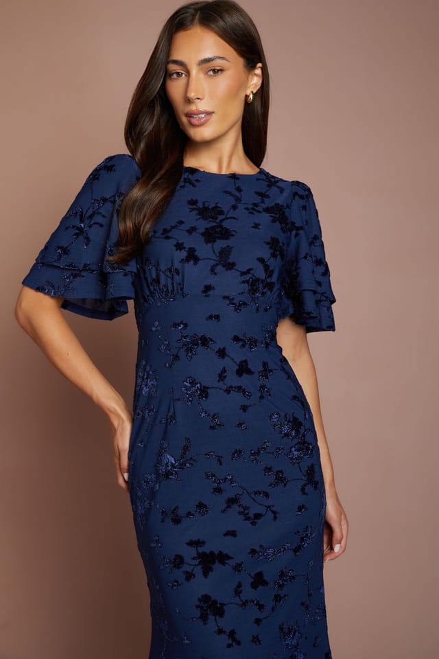 Coast Coast Women's Devore Mesh Angel Sleeve Bridesmaid Dress in Navy - 2