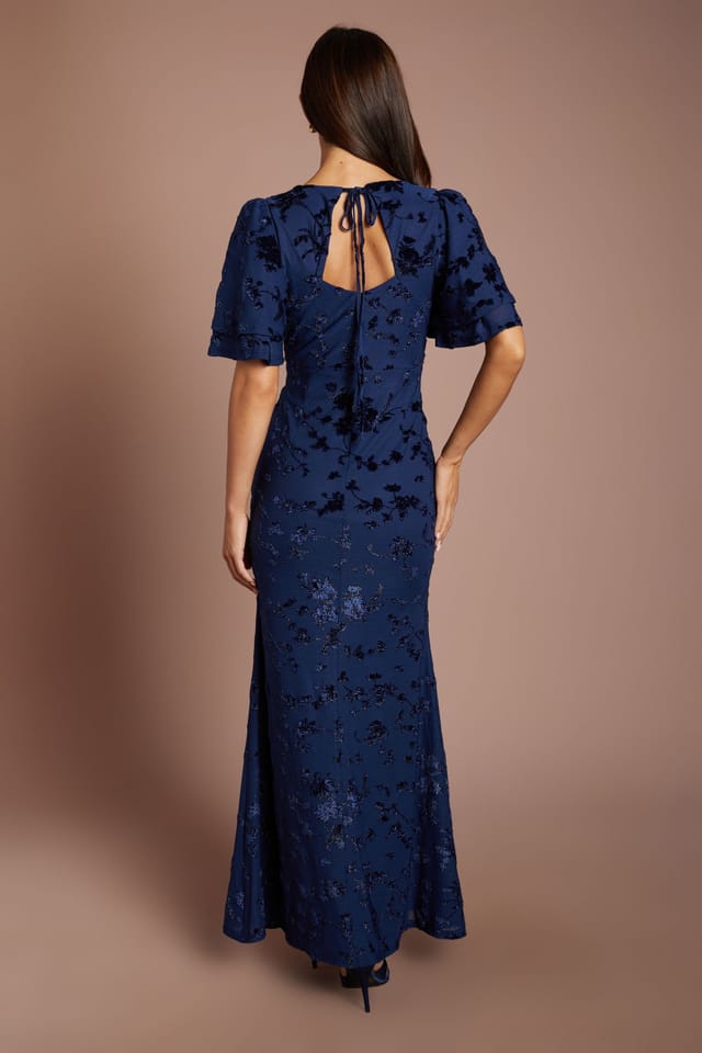 Coast Coast Women's Devore Mesh Angel Sleeve Bridesmaid Dress in Navy - 3