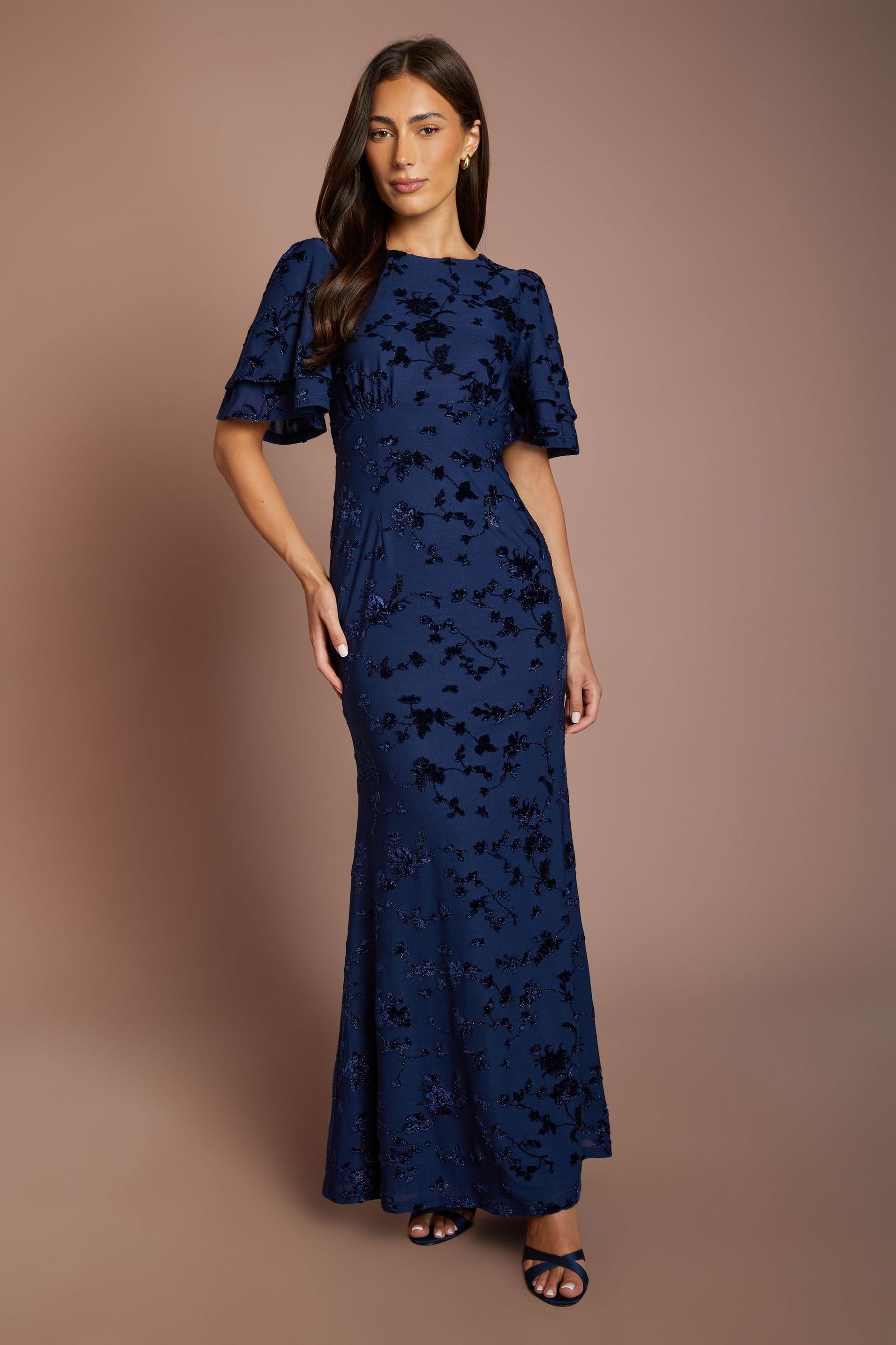 Coast Coast Women's Devore Mesh Angel Sleeve Bridesmaid Dress in Navy - 4