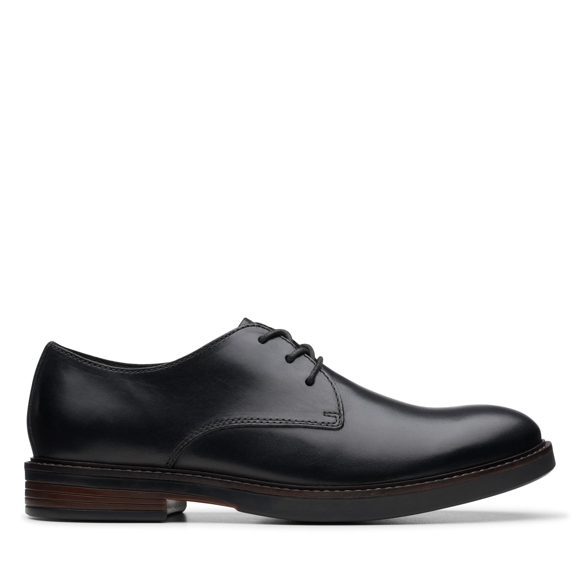 Clarks Clarks Men's Paulson Plain Black Leather Derby Shoes, Lace Up