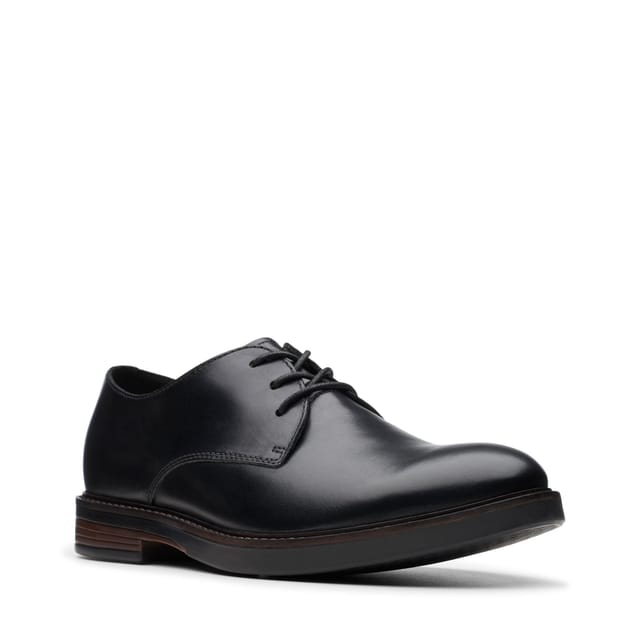 Clarks Clarks Men's Paulson Plain Black Leather Derby Shoes, Lace Up - 2