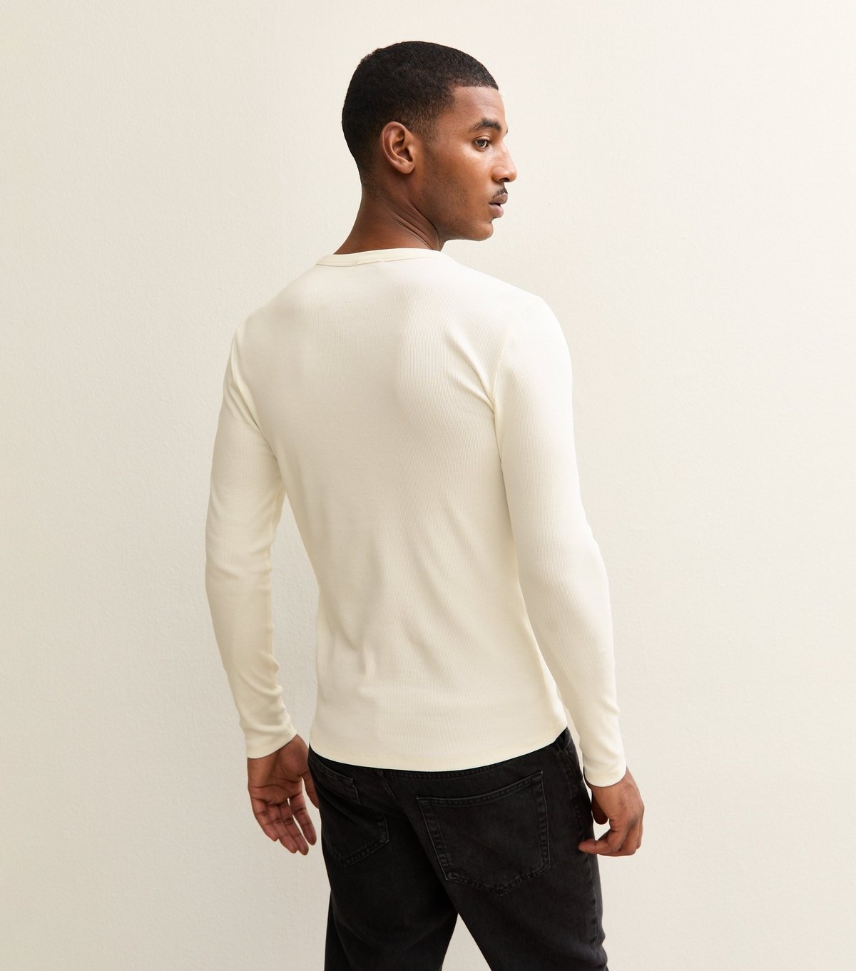 New Look Men's Off White Regular Long Sleeve Rib T-Shirt New Look - 4