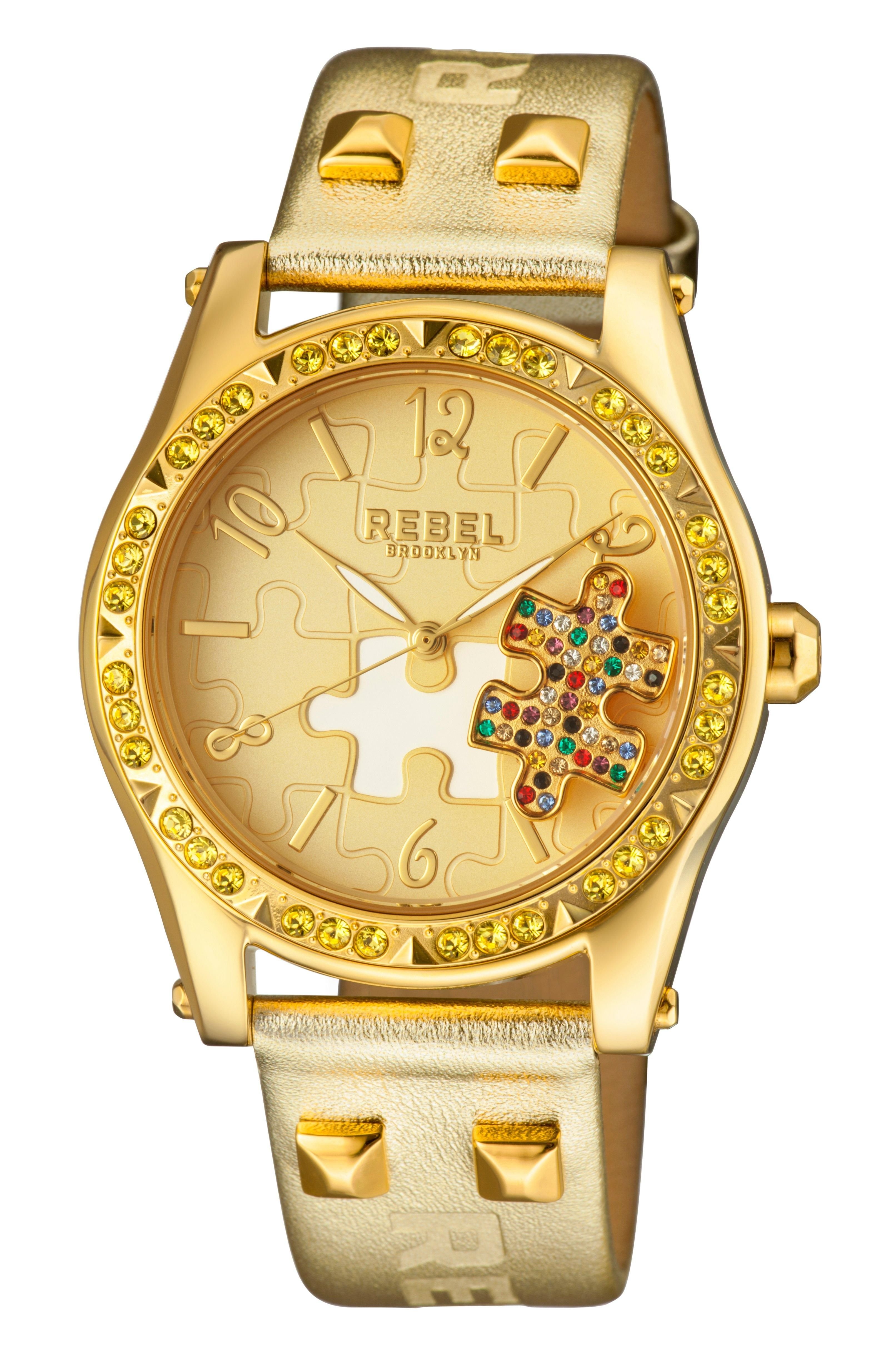 Rebel Rebel Women's Gravesend Yellow Gold Dial Leather Watch - 1