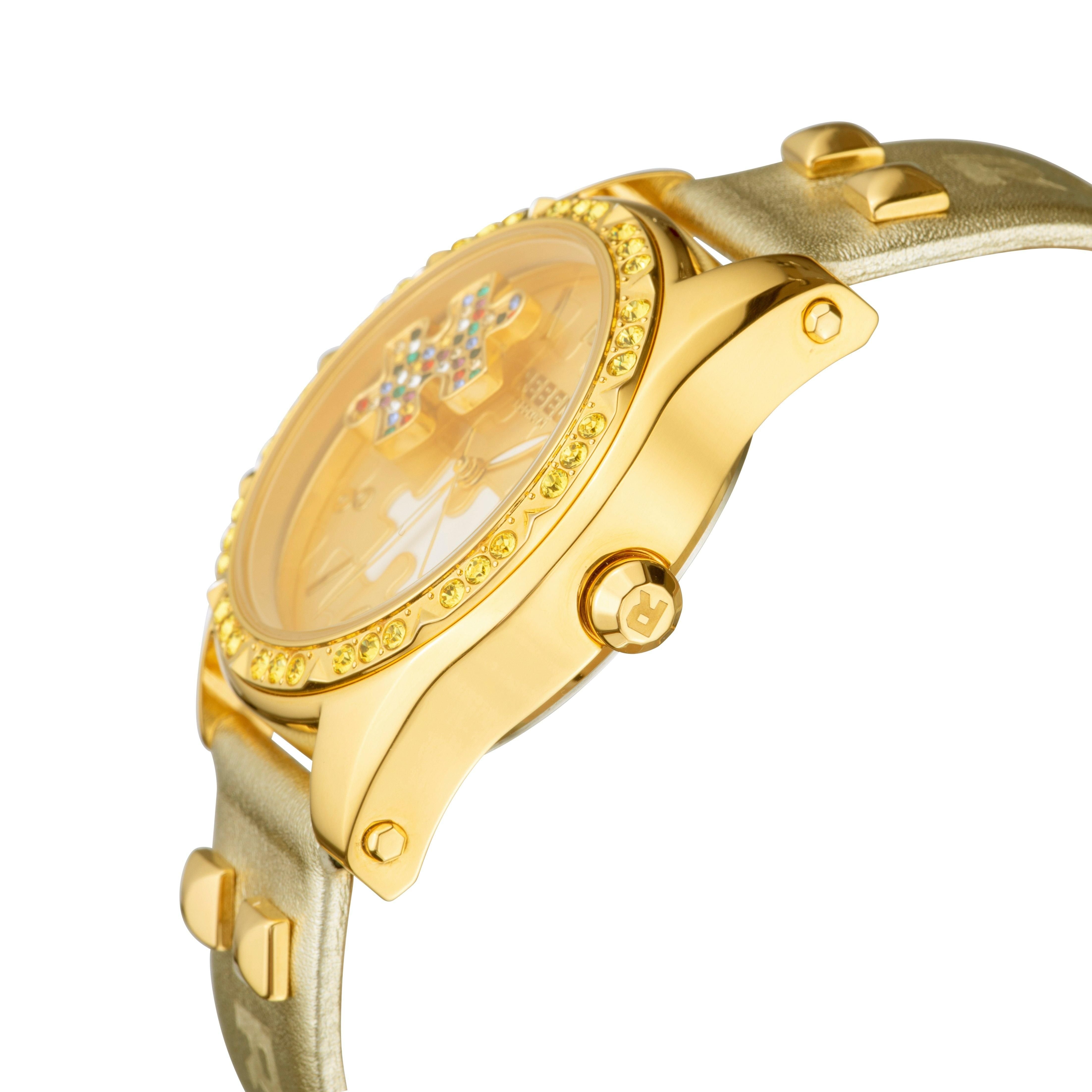 Rebel Rebel Women's Gravesend Yellow Gold Dial Leather Watch - 3