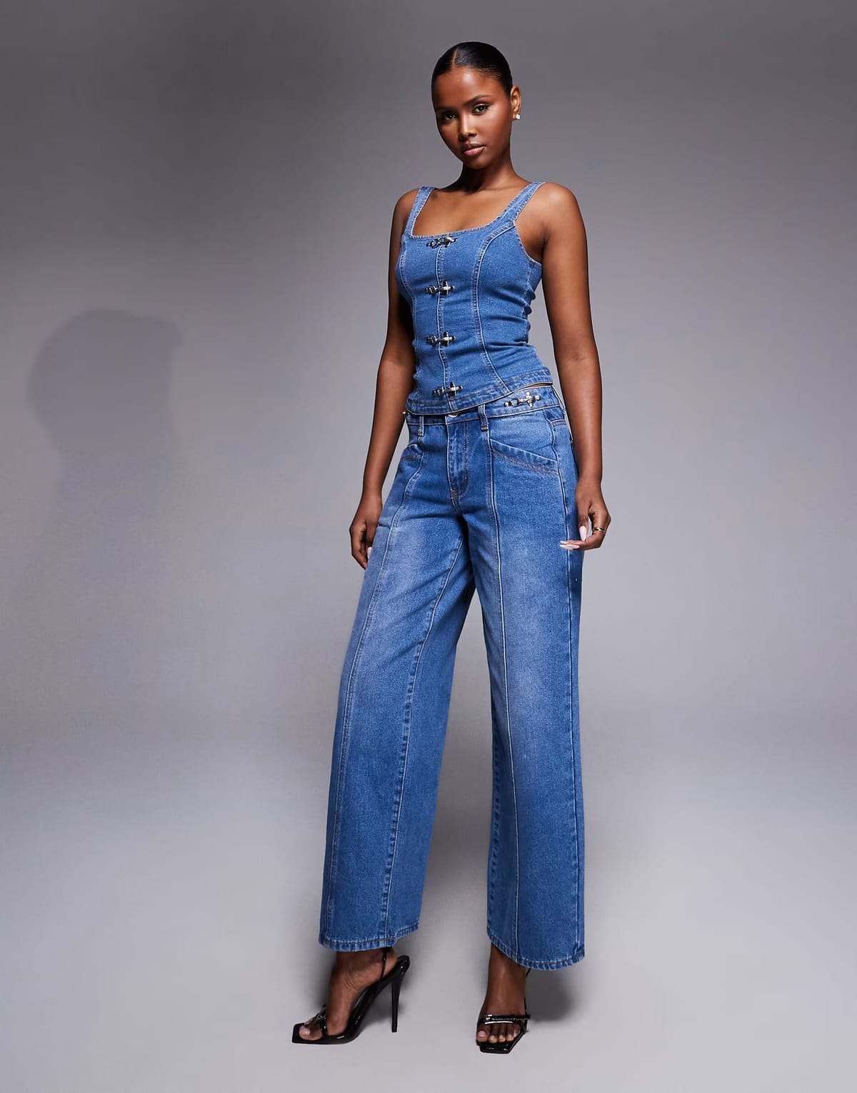 ASOS Liquor N Poker baggy fit jeans co-ord with buckle detail in true blue - 1