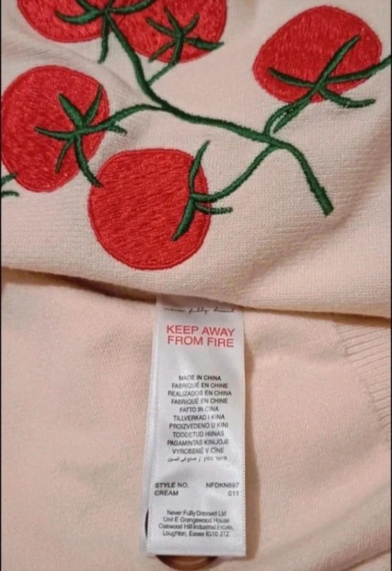 Never Fully Dressed Never Fully Dressed Cream Red Embroidered Tomatoes Cardigan - size L (14/16) - 1