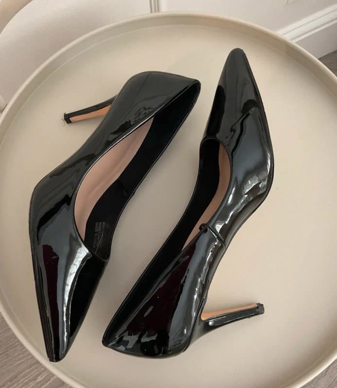 Dunnes Stores Dune London Black Patent Court Shoes Heels UK 6.5 EU 40 Pointed Toe Stiletto Classic Office Party