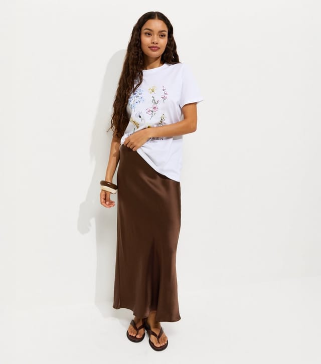 New Look Women's Petite Brown Satin Bias Cut Midi Skirt New Look - 3
