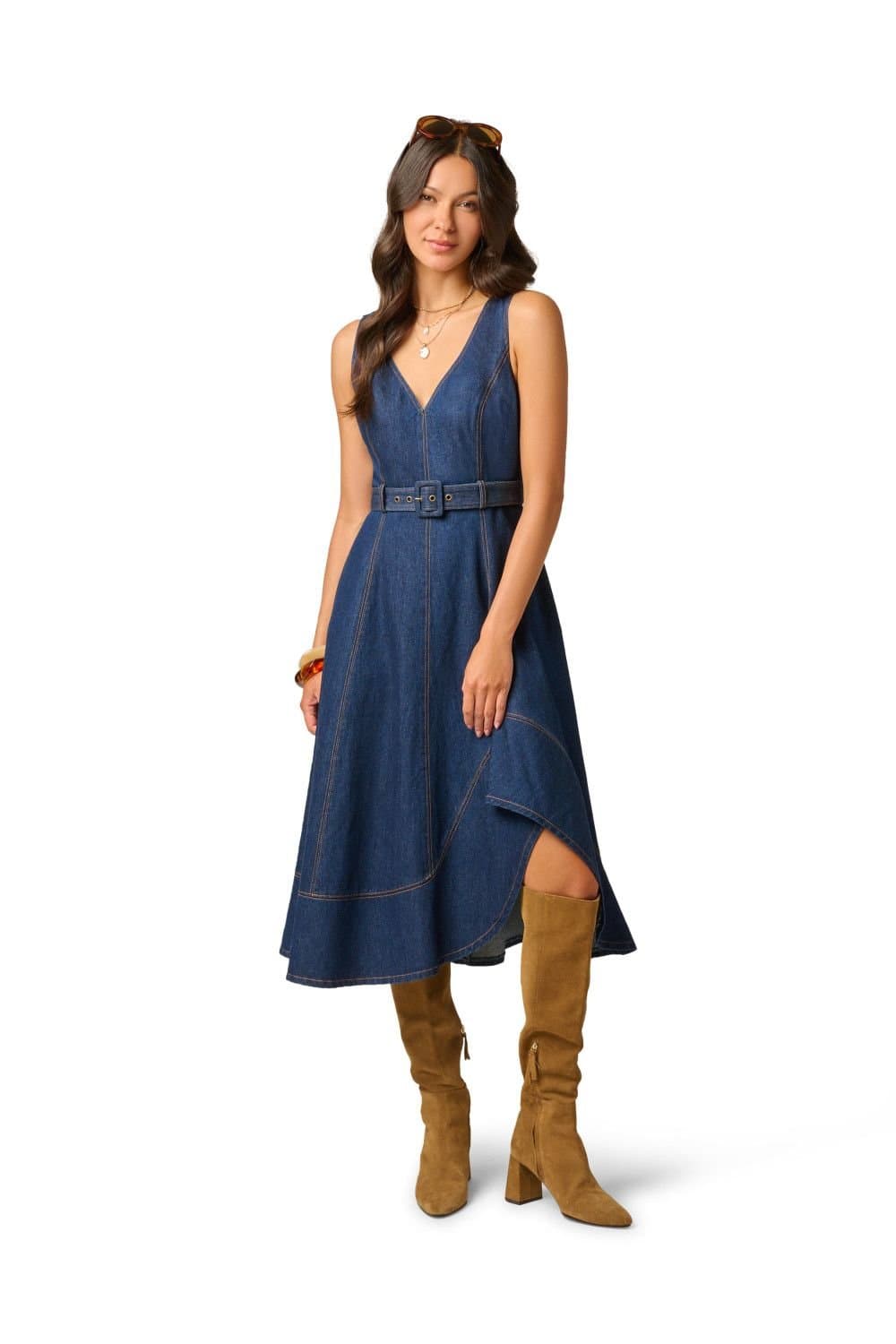 Adrianna Papell Adrianna Papell Women's Denim Hitch Skirt Dress in Navy