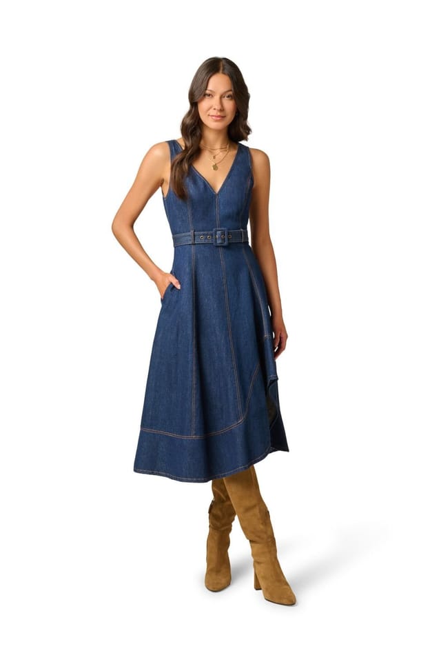 Adrianna Papell Adrianna Papell Women's Denim Hitch Skirt Dress in Navy - 2