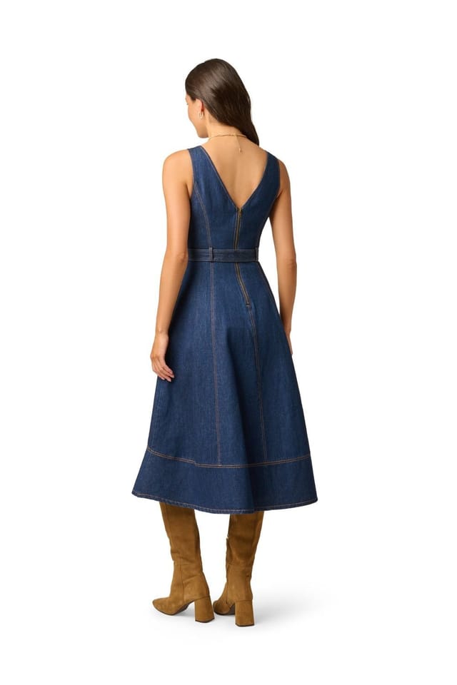 Adrianna Papell Adrianna Papell Women's Denim Hitch Skirt Dress in Navy - 3