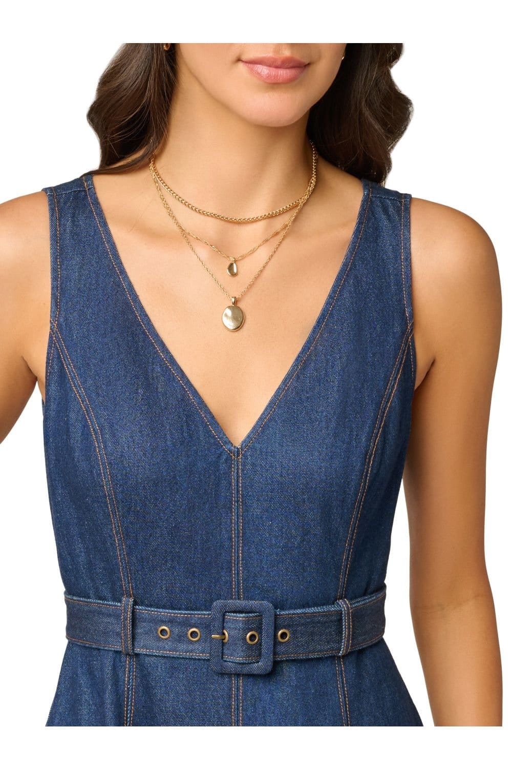 Adrianna Papell Adrianna Papell Women's Denim Hitch Skirt Dress in Navy - 4