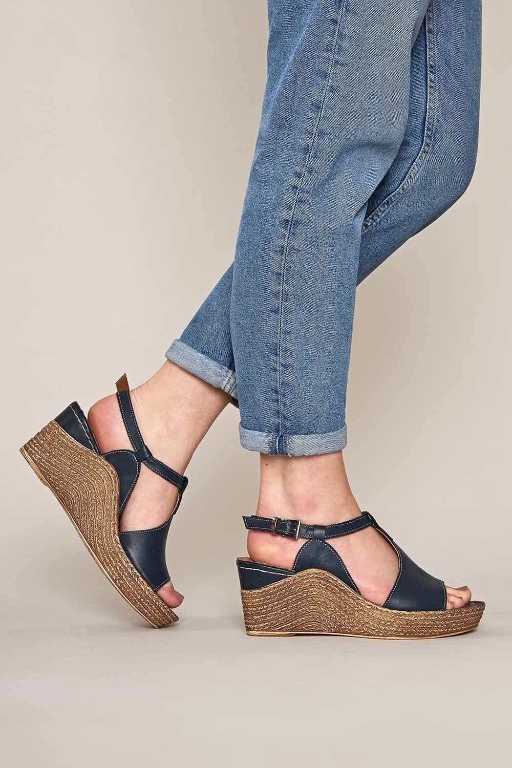 Moshulu Moshulu Women's 'Peach Melba 2' T-Bar Wedge Sandals in Indigo - 1