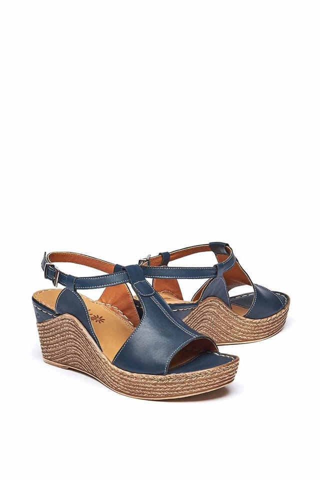 Moshulu Moshulu Women's 'Peach Melba 2' T-Bar Wedge Sandals in Indigo - 2
