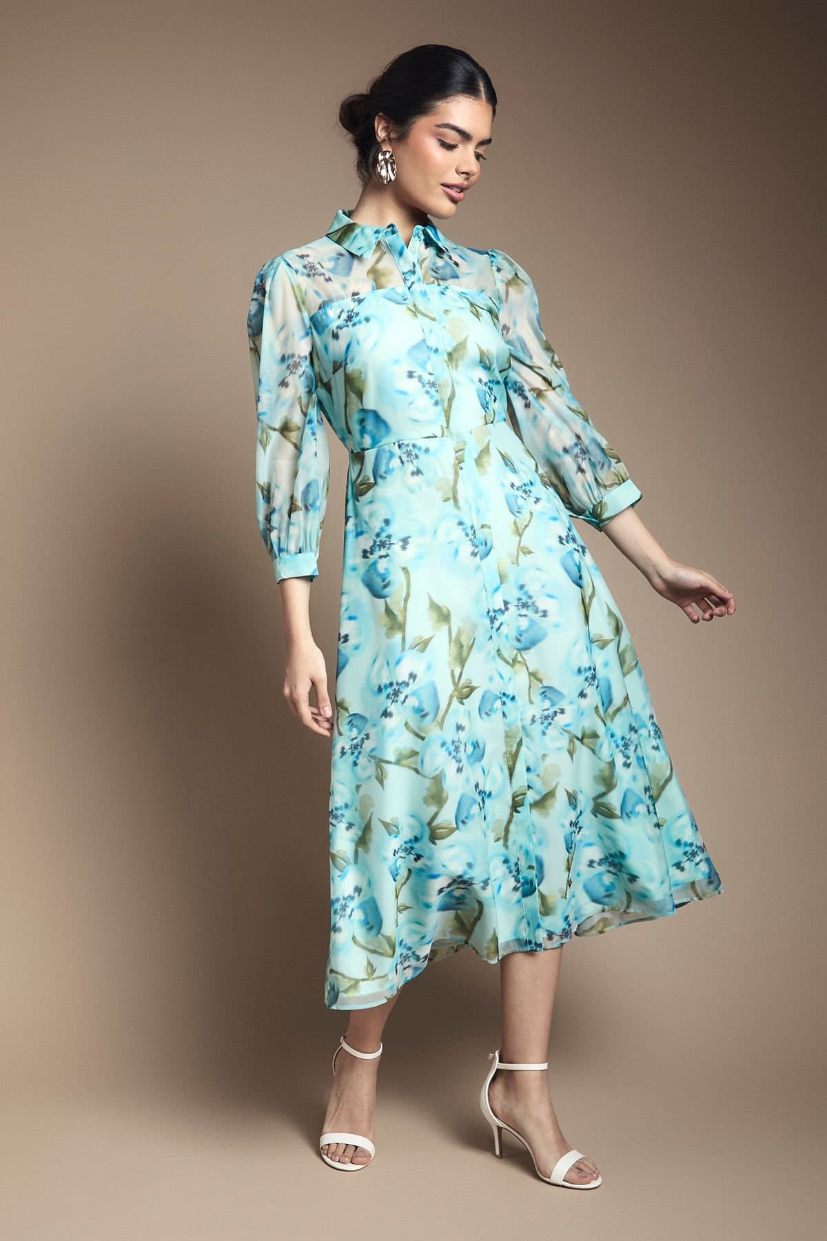 Wallis Wallis Women's Floral Organza Button Midi dress in Mint