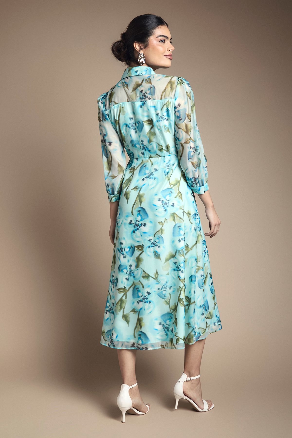 Wallis Wallis Women's Floral Organza Button Midi dress in Mint - 3