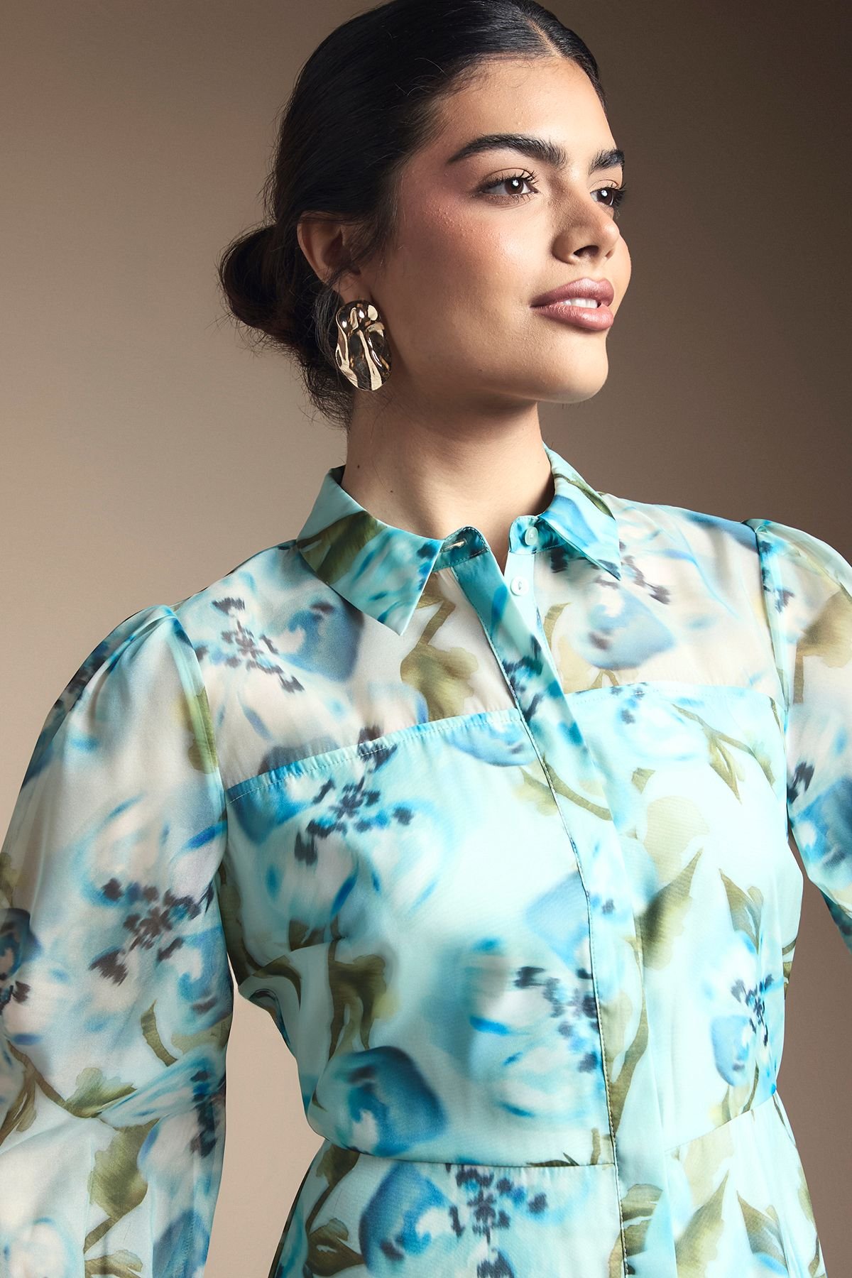 Wallis Wallis Women's Floral Organza Button Midi dress in Mint - 4