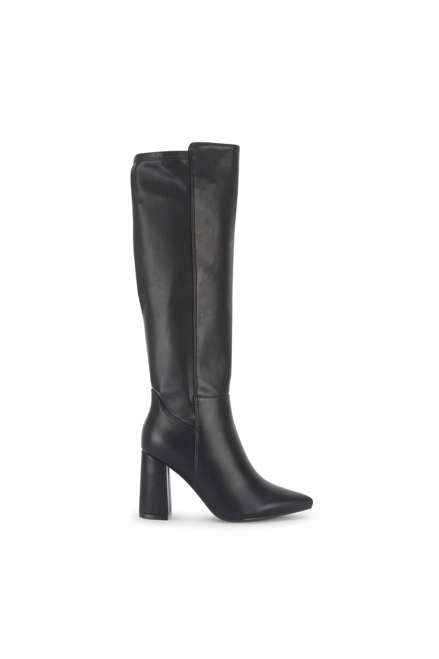 Truffle Collection Truffle Collection Women's Zip Pointed Toe Knee High Boots With Block Heel Zip Pointed Toe Shoes in Black