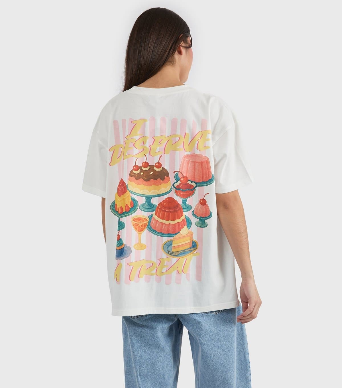 Skinnydip Women's White Cotton Dessert Print Oversized T-Shirt Skinnydip New Look