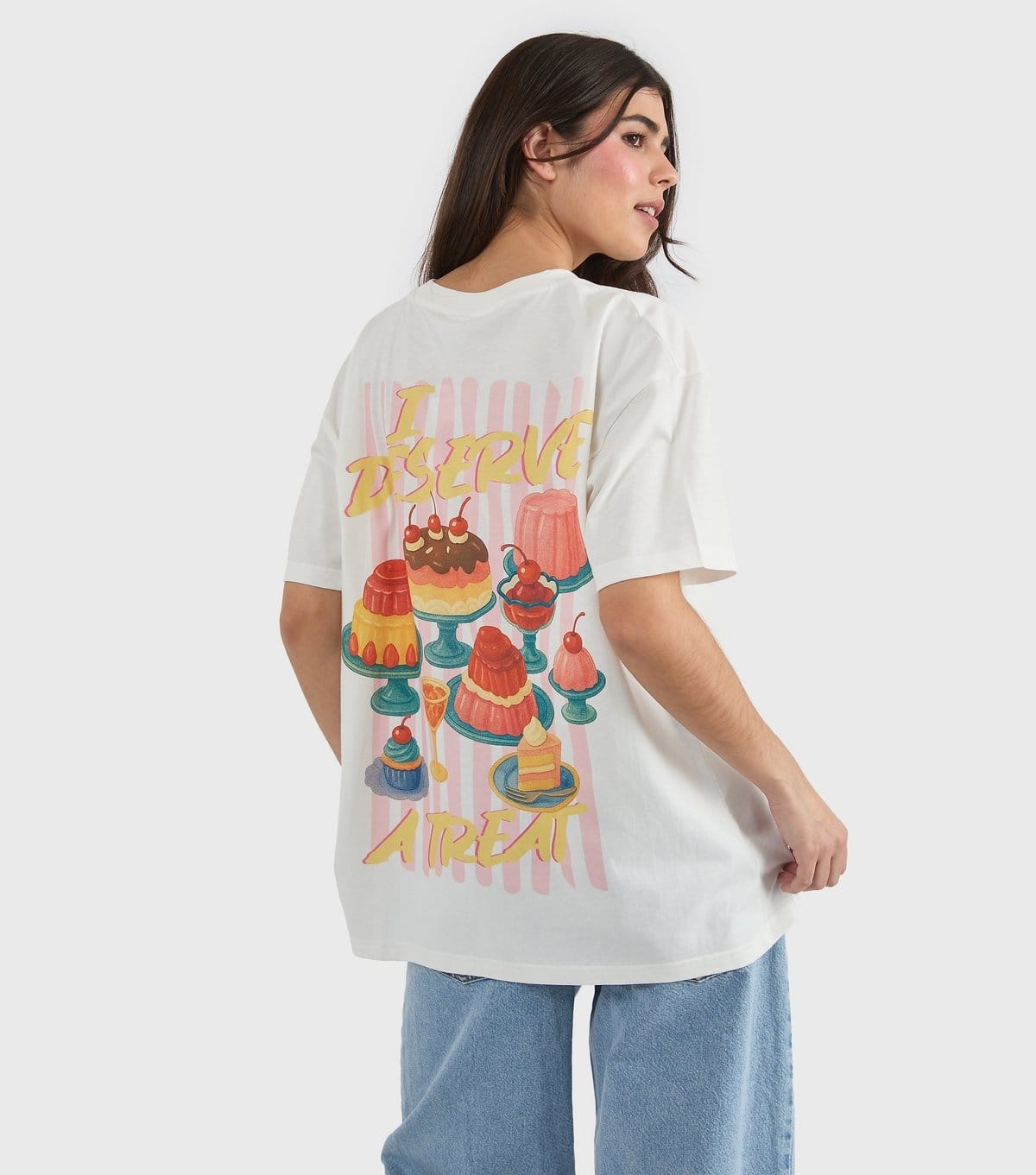 Skinnydip Women's White Cotton Dessert Print Oversized T-Shirt Skinnydip New Look - 4
