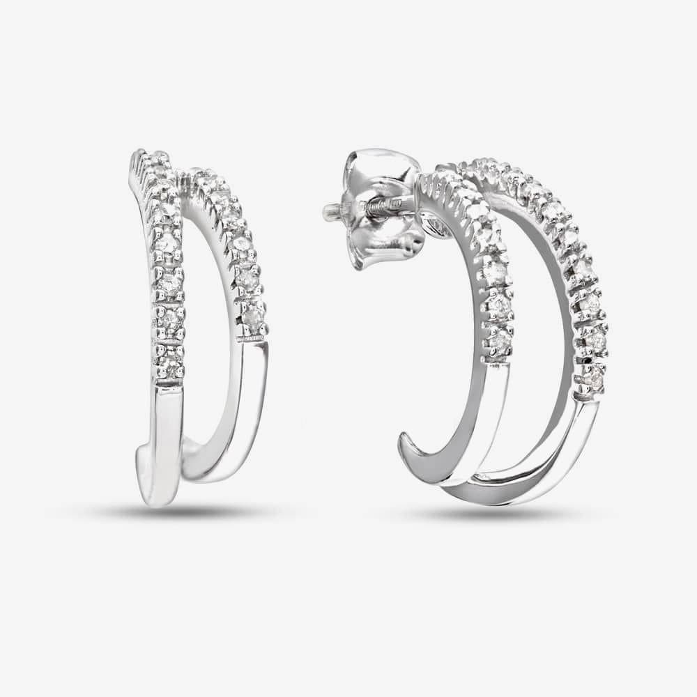 T.H.Baker T.H.Baker Women's 9ct White Gold 0.10ct Diamond Double Row Half Hoop Earrings PE03084W in Silver