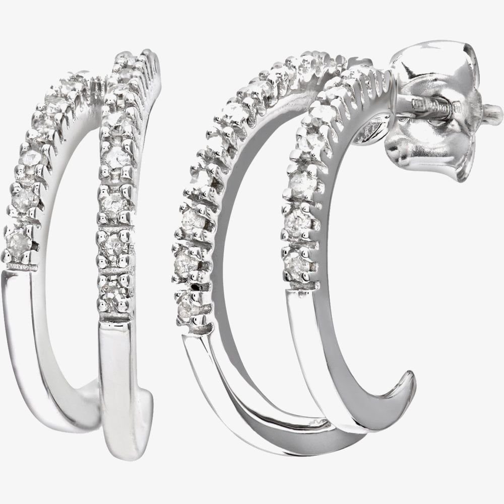 T.H.Baker T.H.Baker Women's 9ct White Gold 0.10ct Diamond Double Row Half Hoop Earrings PE03084W in Silver - 2