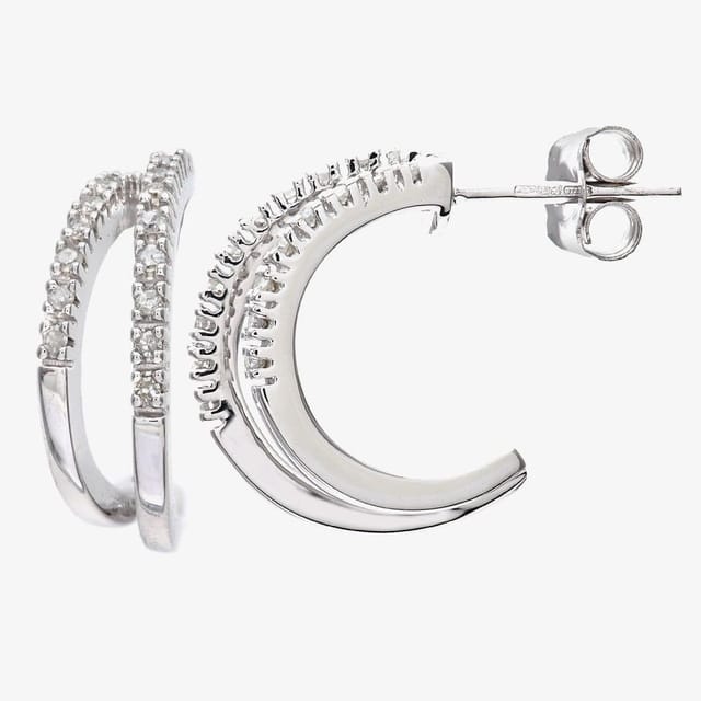 T.H.Baker T.H.Baker Women's 9ct White Gold 0.10ct Diamond Double Row Half Hoop Earrings PE03084W in Silver - 3