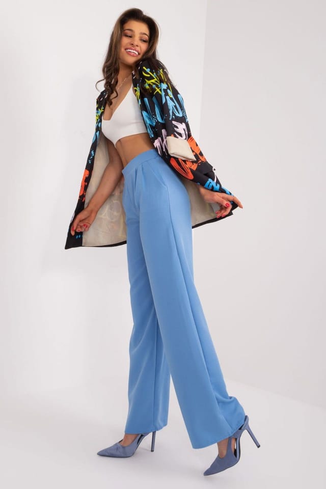 Love Lace Love Lace Women's High Waist Straight Unbuttoned Polyester Trousers in Blue - 2