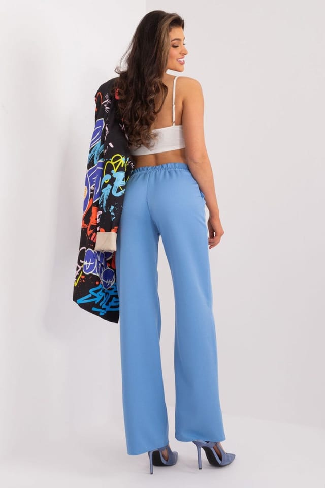 Love Lace Love Lace Women's High Waist Straight Unbuttoned Polyester Trousers in Blue - 3