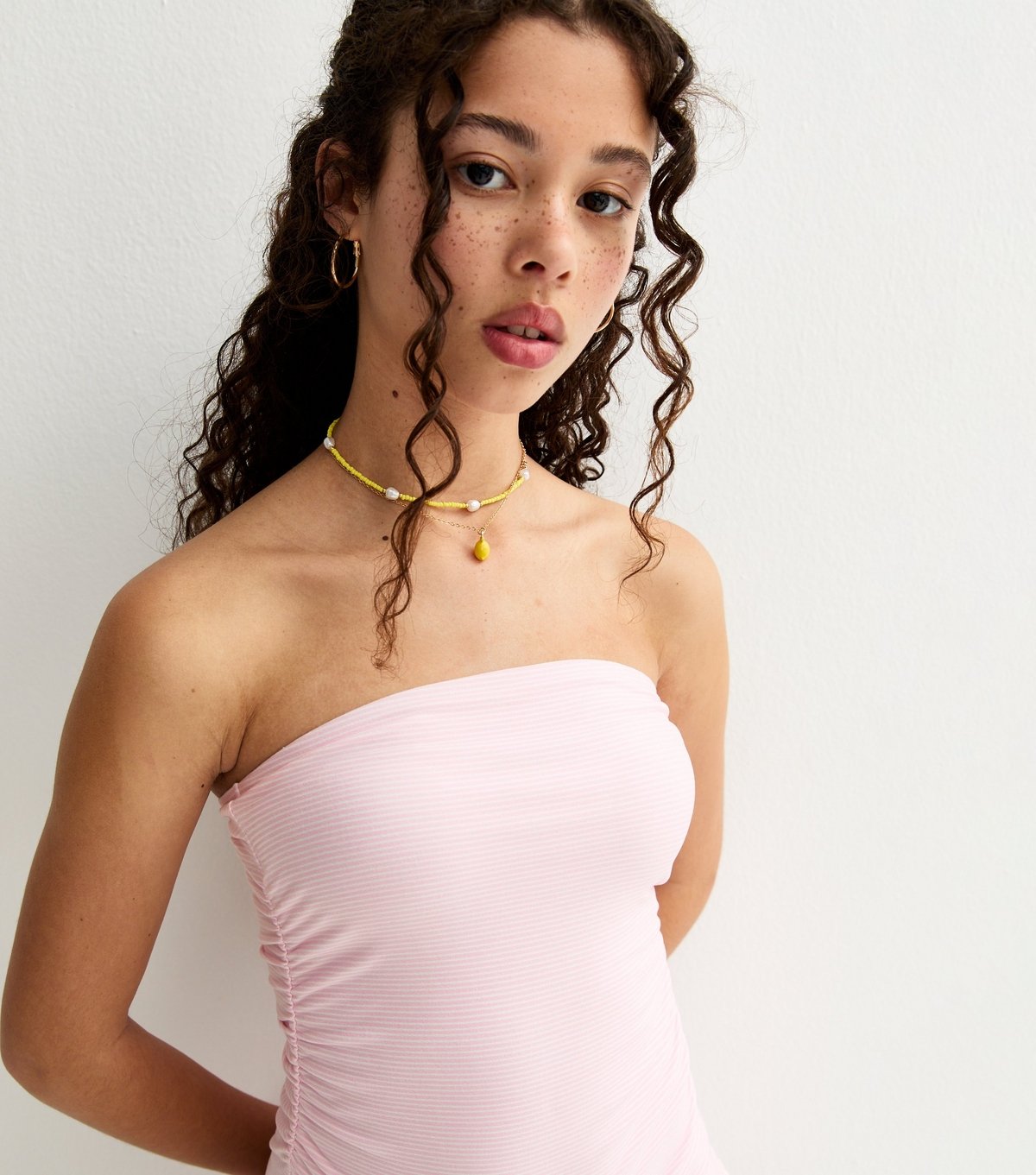 New Look Girls' Pink Striped Strapless Rara Mini Dress New Look - 2