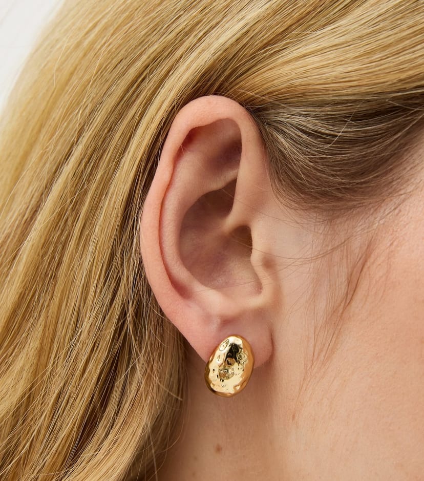 New Look 18ct Gold Plated Beaten Textured Dome Stud Earrings New Look - 1