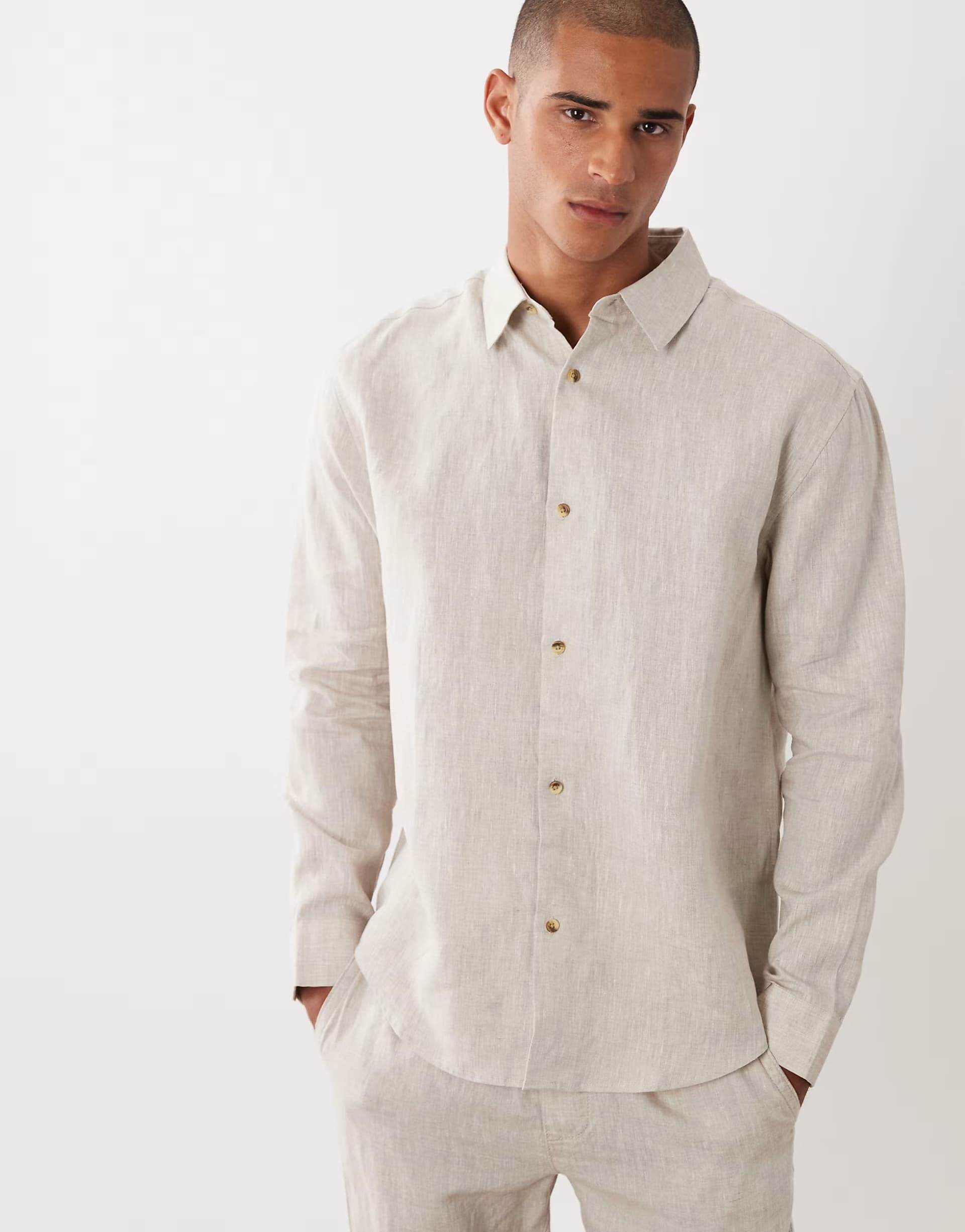 ASOS ASOS DESIGN co-ord 100% linen relaxed shirt in beige