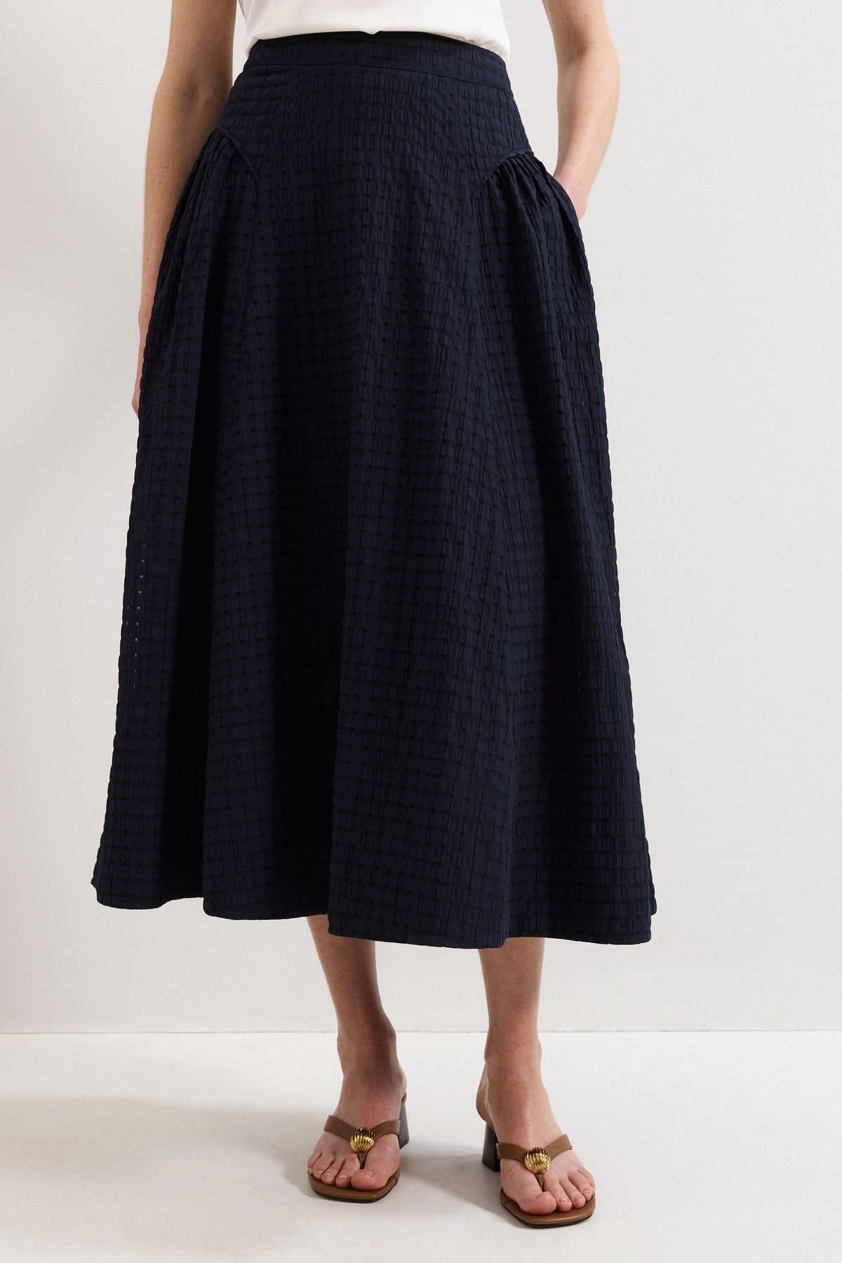 Phase Eight Phase Eight Dark Navy Textured Midi Skirt