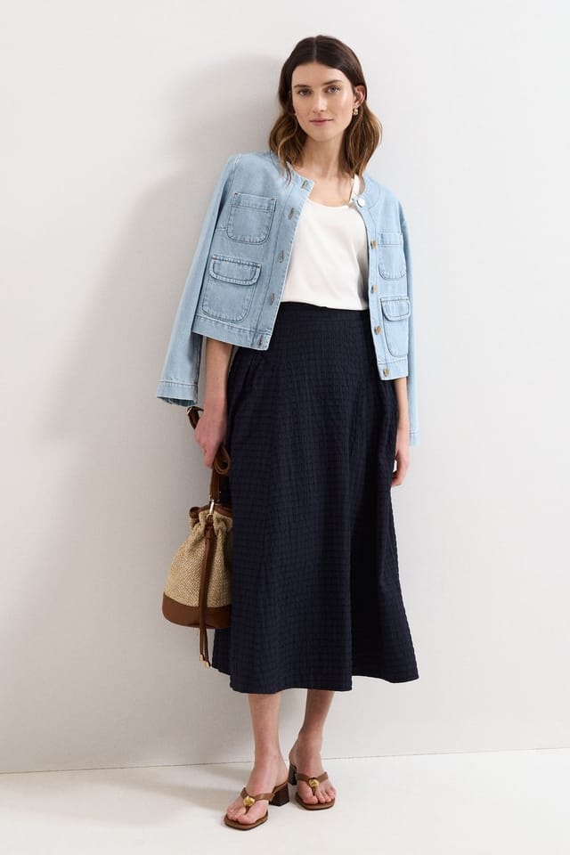 Phase Eight Phase Eight Women's Carey Textured Midi Skirt in Dark Navy - 3