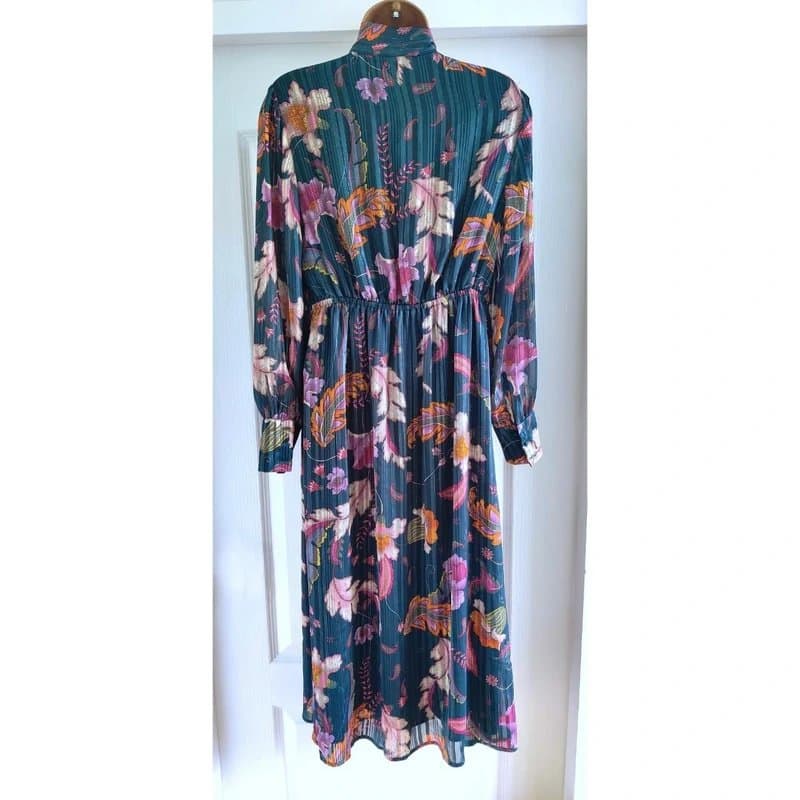 Monsoon Monsoon Teal Blue Floral Midi Occasion Wrap Dress Size 10