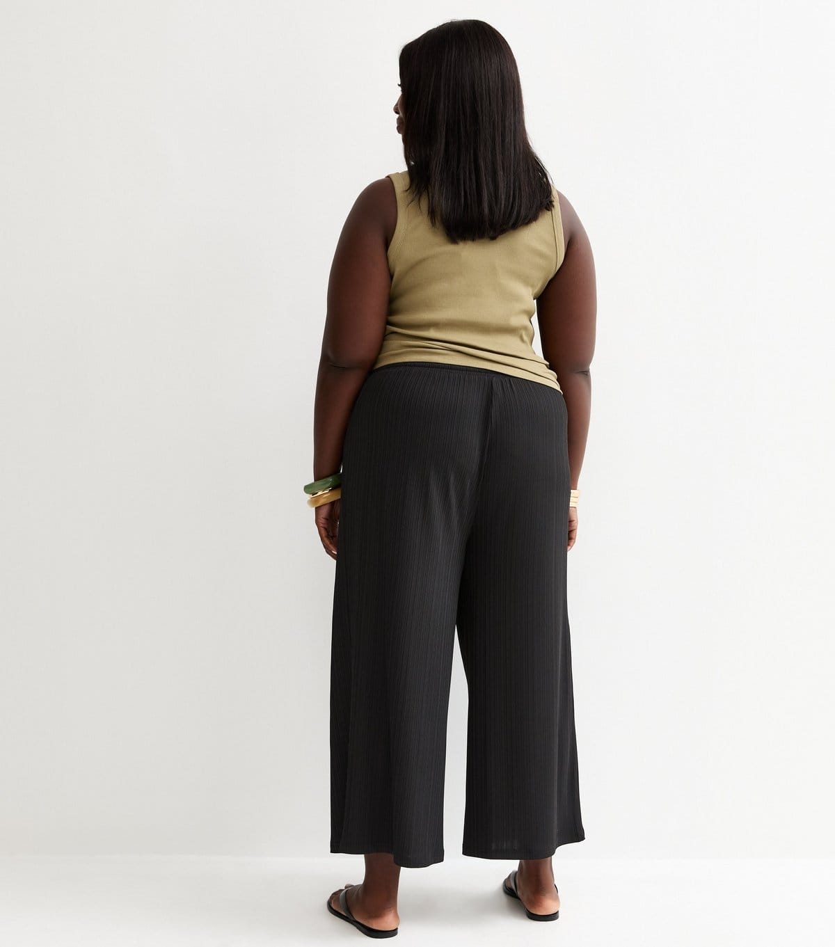 New Look Women's Plus Size Black Ribbed Drawstring Cropped Trousers Curves New Look - 4