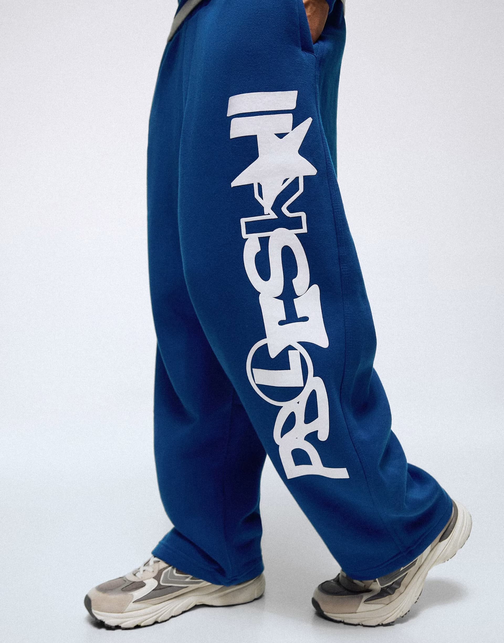ASOS Bershka Balloon trousers with side print in blue