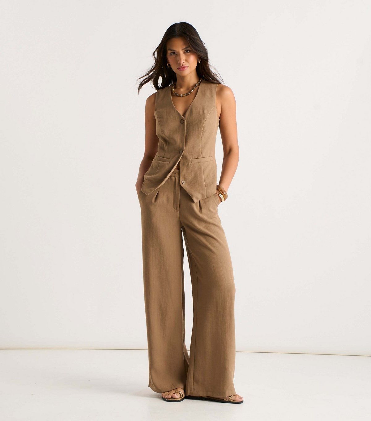 Gini London Women's Camel Wide Leg Trousers Gini London New Look - 4