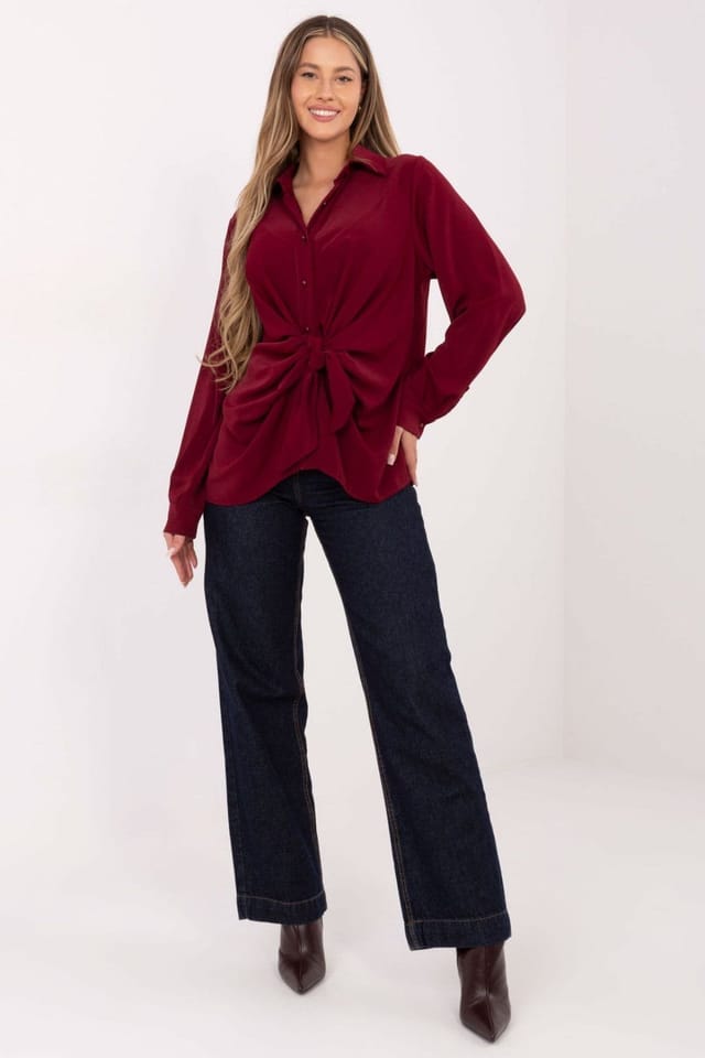 Love Lace Love Lace Women's Classic Long Sleeve Tie Front Blouse in Red - 2