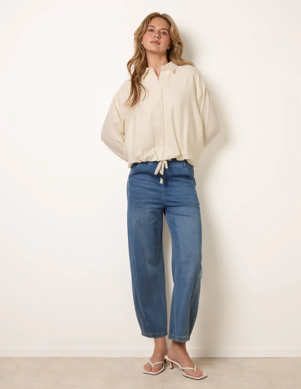 Blue Vanilla Drawstring Seam Detail Wide Leg Jeans