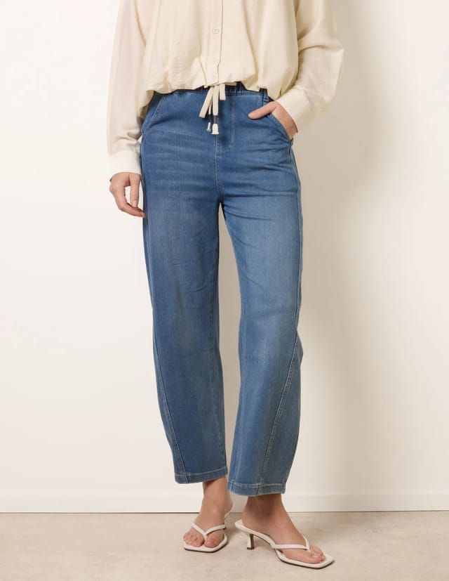 Blue Vanilla Drawstring Seam Detail Wide Leg Jeans - 2