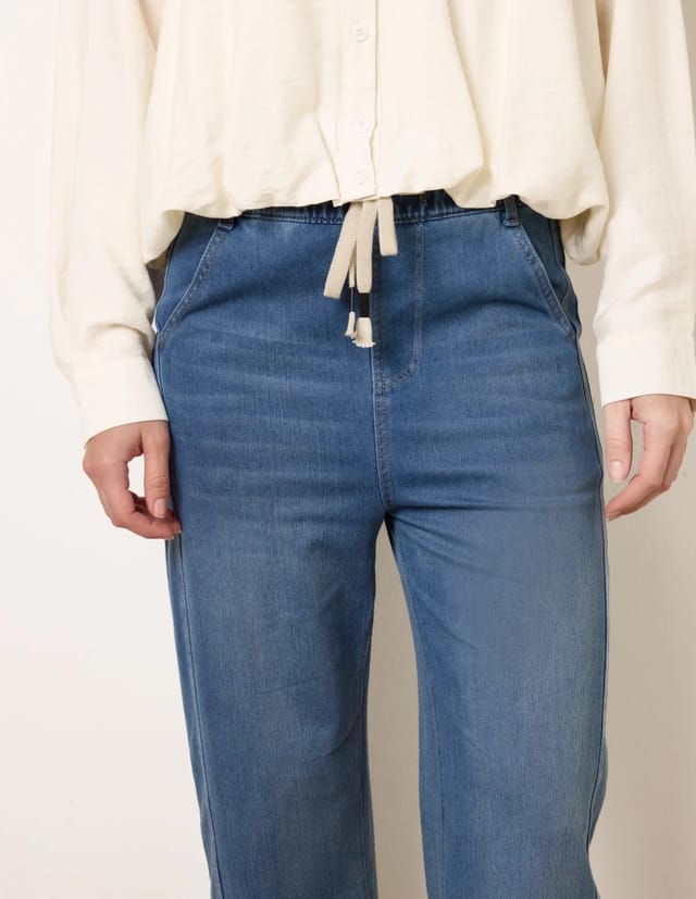 Blue Vanilla Drawstring Seam Detail Wide Leg Jeans - 3