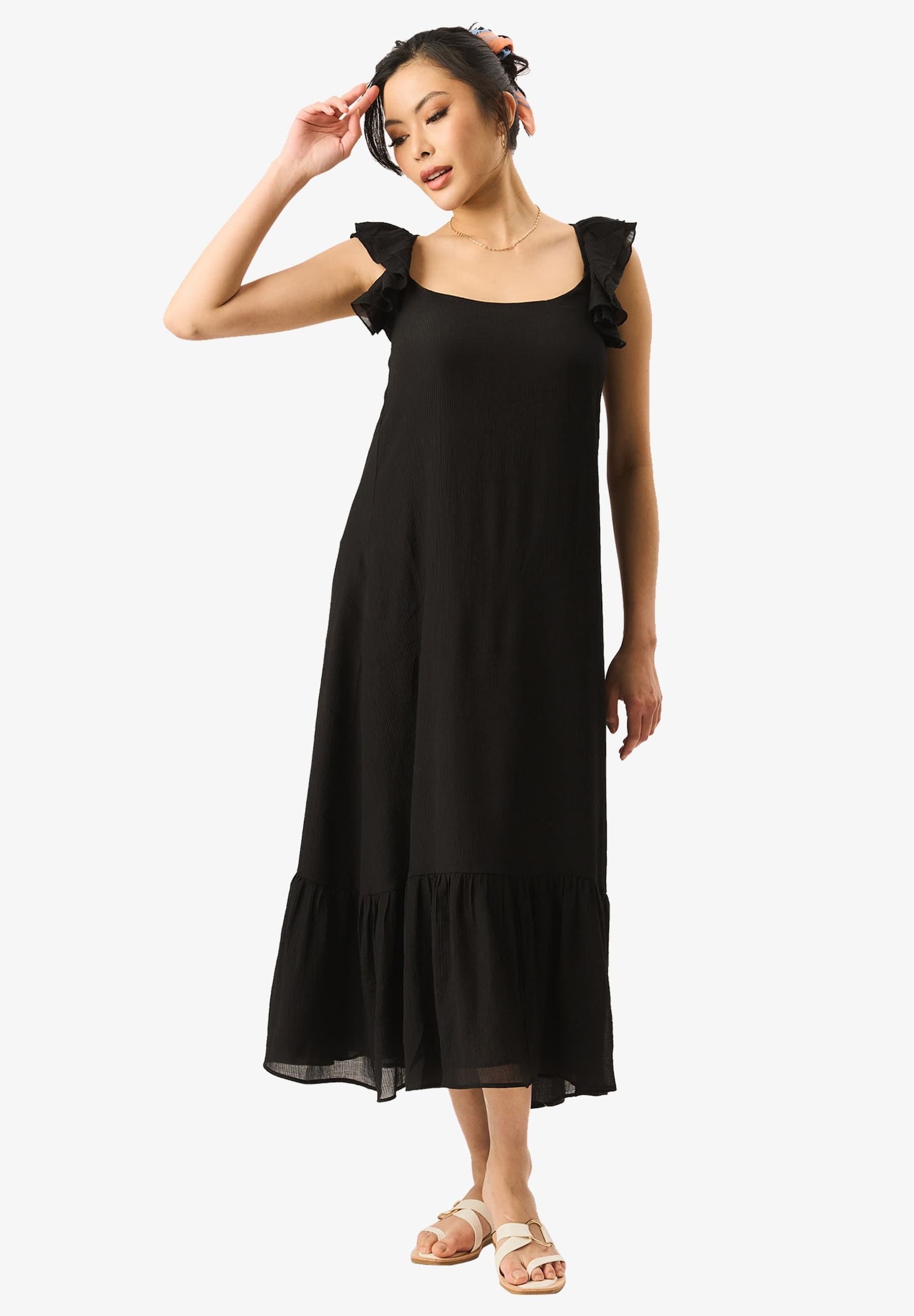 Gini London Gini London Women's Black Ruffle Short Sleeve Maxi Dress