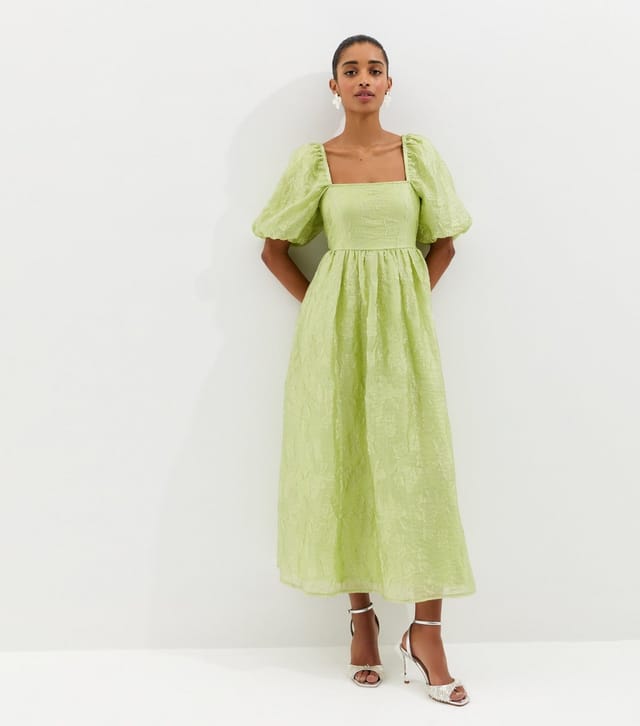 New Look Women's Light Green Glitter Clipped Milkmaid Midi Dress New Look - 3